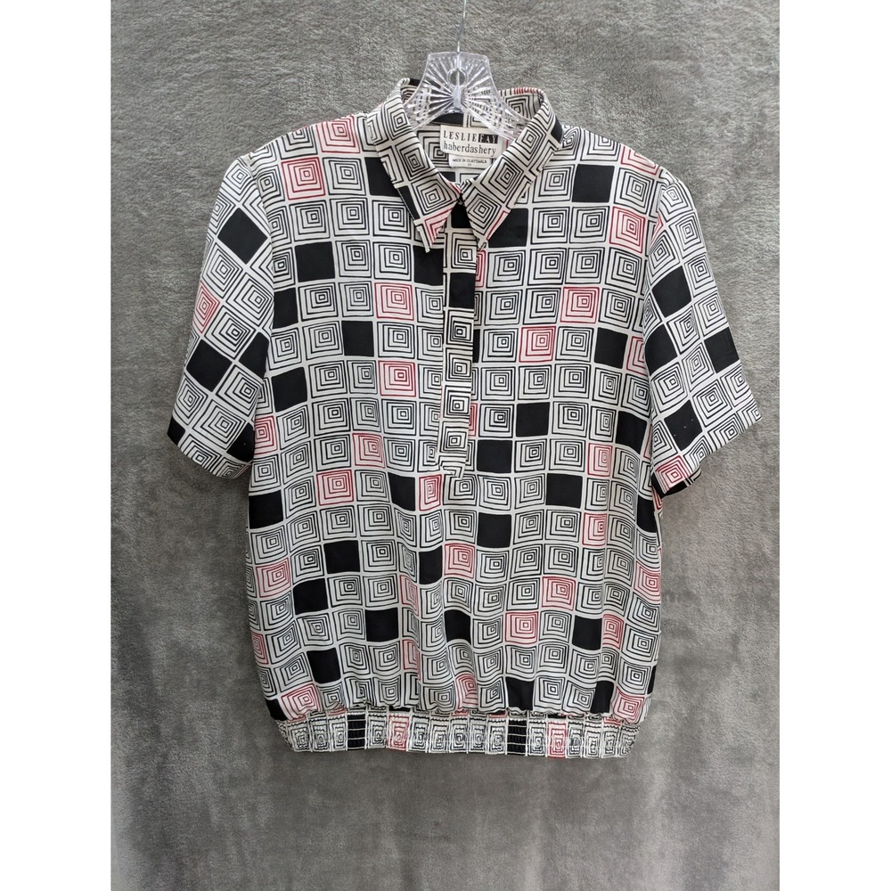 Vintage Top Women's 10 Button Popover‎ Shirred Elastic Waist